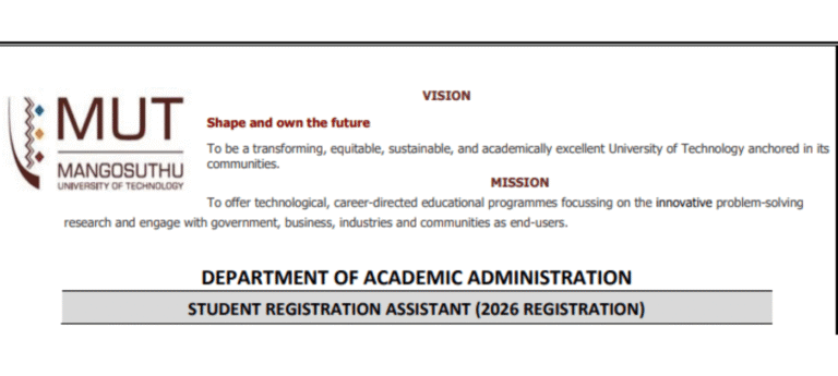 MUT Student Registration Assistant Vacancies 2026