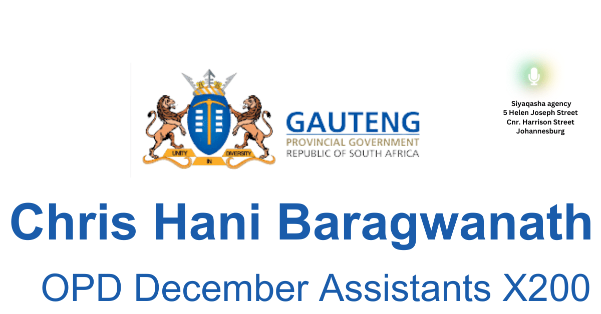 Baragwanath OPD April vacancies 2026 application process