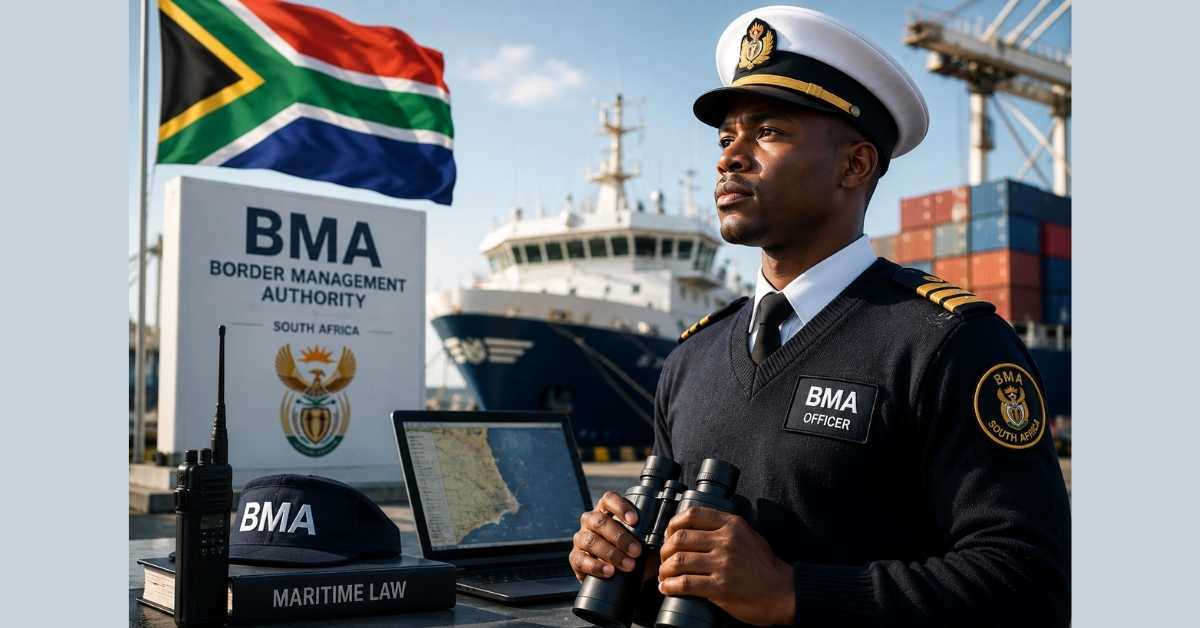 Border Management Authority officer career guide 2026 showing BMA officers at a South African border post with requirements, training and application information for aspiring officers.