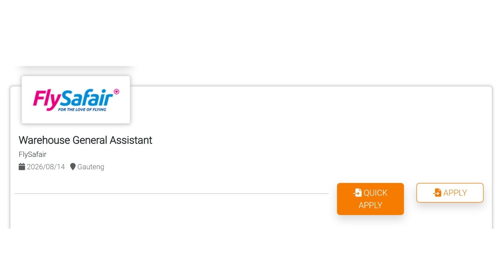 Warehouse General Assistant Vacancies 2026 Flysafair